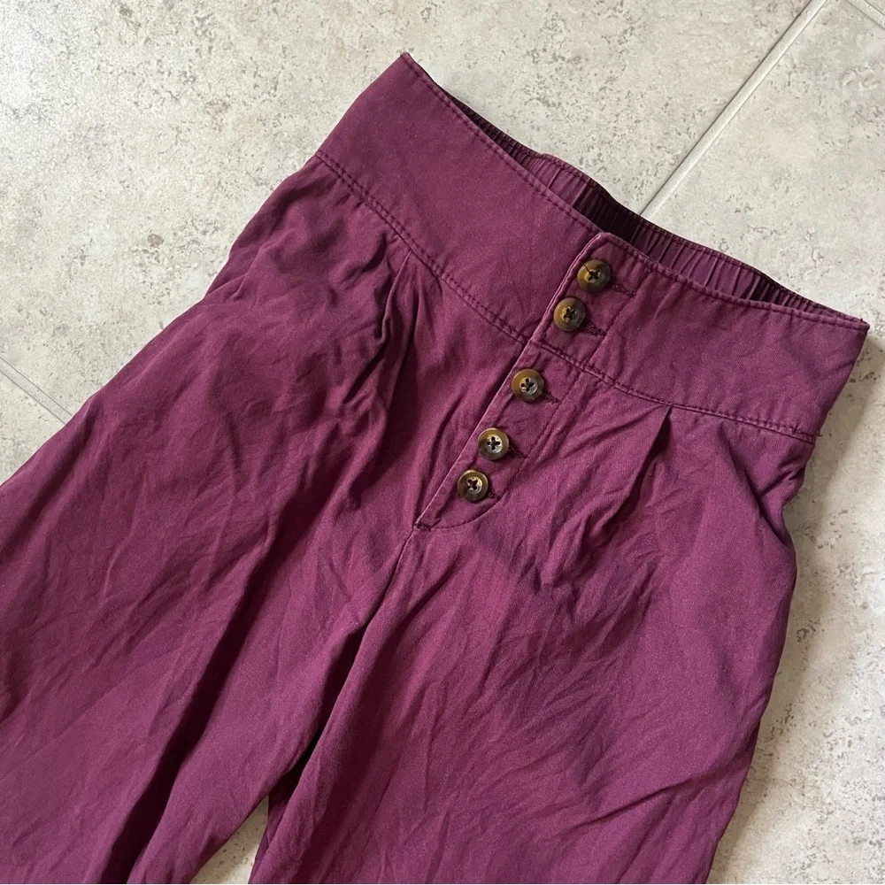 Hollister High Waisted Button Up Burgundy Plum Wide Leg Pants - Picture 2 of 7